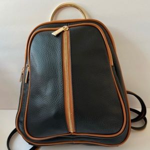 Valentina Italian Black Tan Genuine Pebble Leather Convertible Backpack
